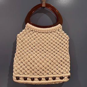 Vintage handcrafted macrame purse with lucite handles